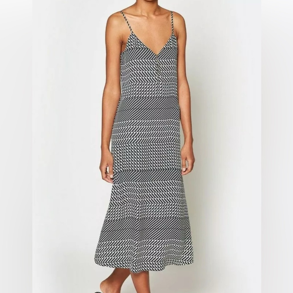 Joie Womens V-Neck Midi Slip Dress Resort Wear Size Small Geometric Print